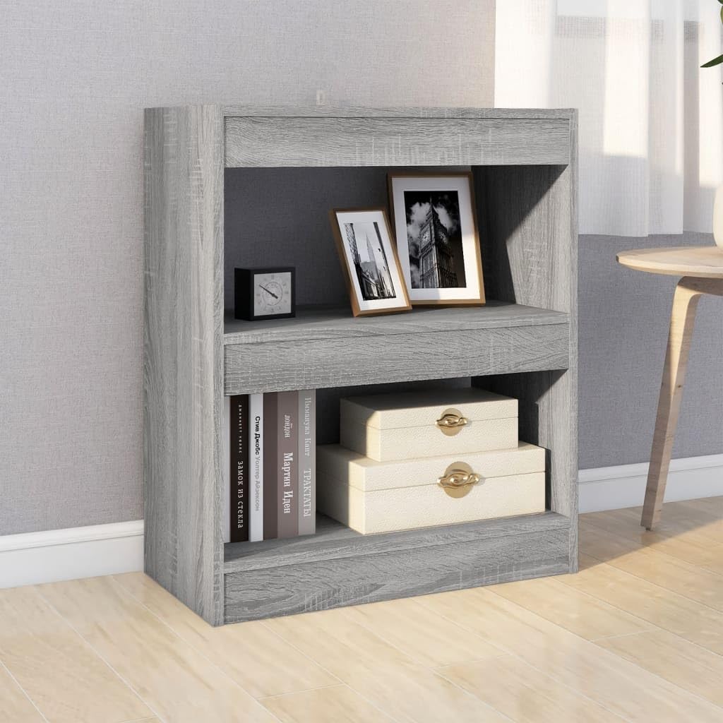 Bücherregal Grau Sonoma 60x30x72 cm, Raumteiler mit Stauraum für Bücher, Zeitschriften und DVDs, Robustes und stabiles Regal für Flur und Wohnraum, pflegeleicht mit feuchtem Tuch