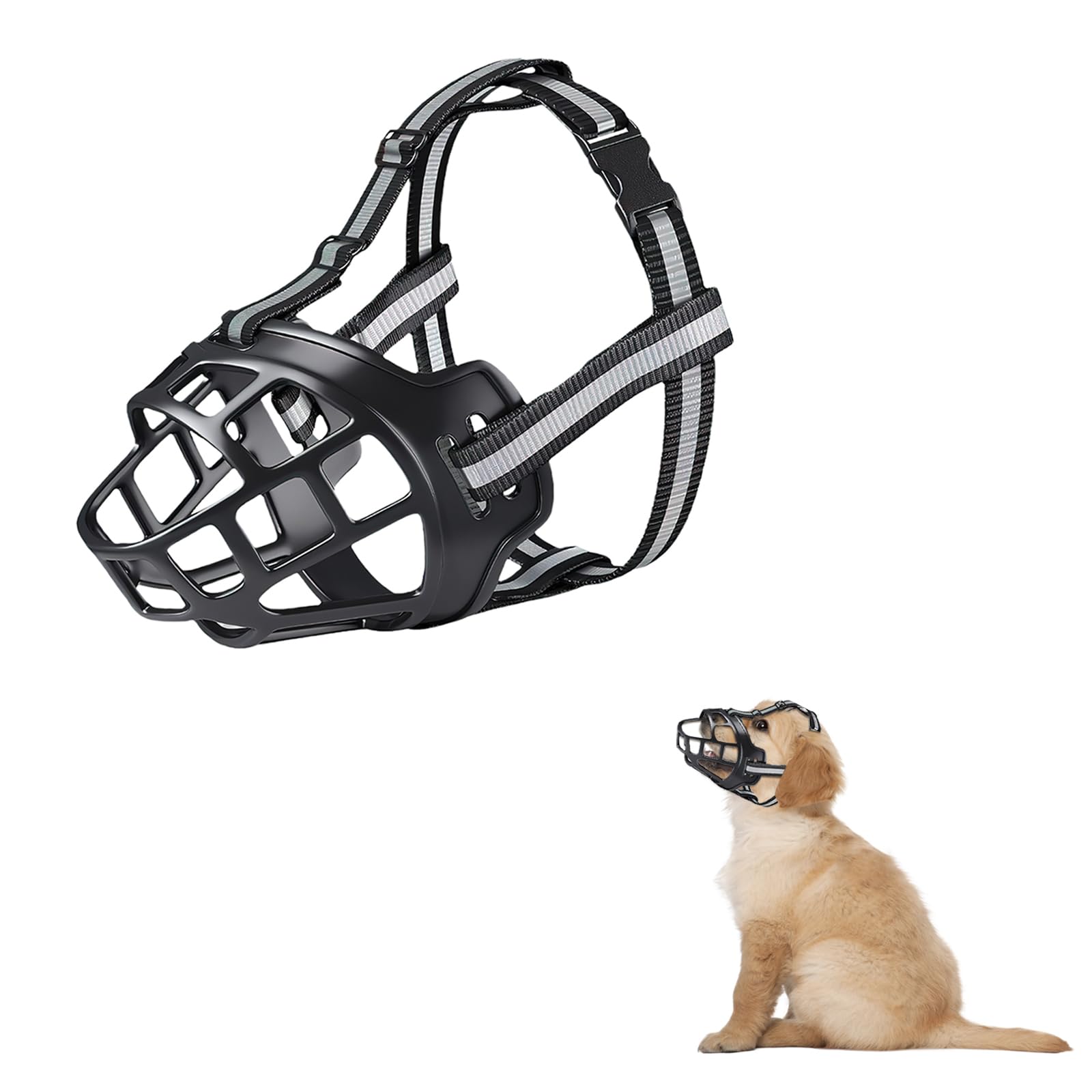 VOSSOT Bozal para perros pequeños, cesta de silicona, bozal para perros, bozal para perros que pueden comer y beber, bozal para perros pequeños y medianos con correas ajustables, color negro
