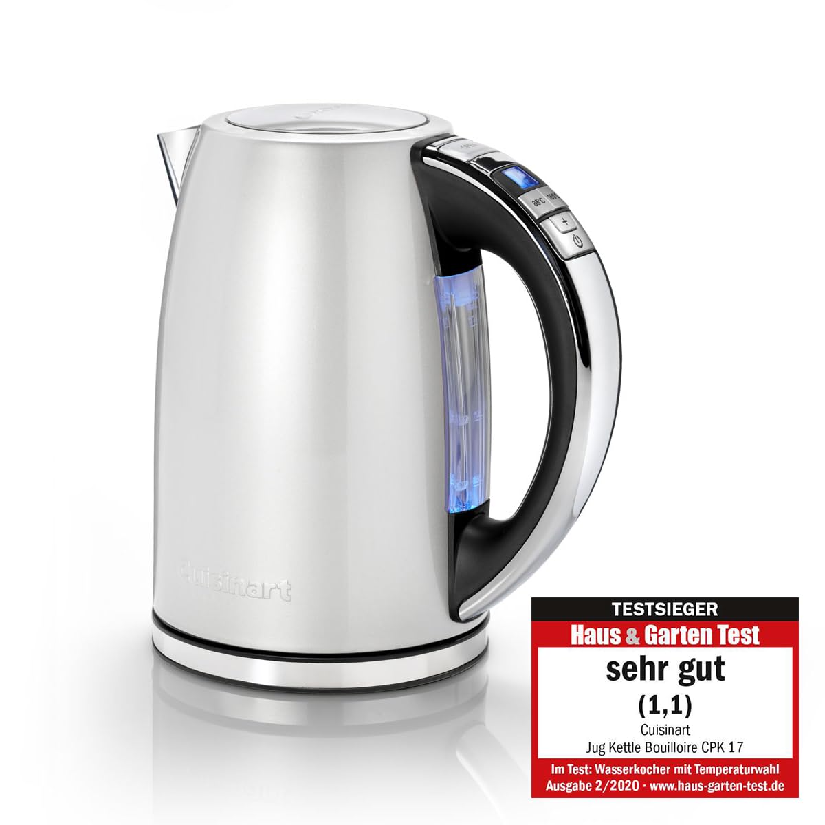 CUISINART CPK17SE czajnik elektryczny 1.7 l z regulacją temperatury od 85°C do 100°C, Stal nierdzewna, 3000W Szybkie wrzenie, Ekran cyfrowy, Filtr przeciwzmarszczkowy, Metaliczny perłowy Szary