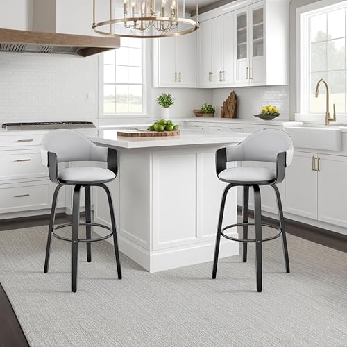 Miniatura 148 de Armen Living Jayden - Taburete de bar moderno giratorio de piel sintética gris y madera de nogal de 26 pulgadas para encimera de isla de cocina
