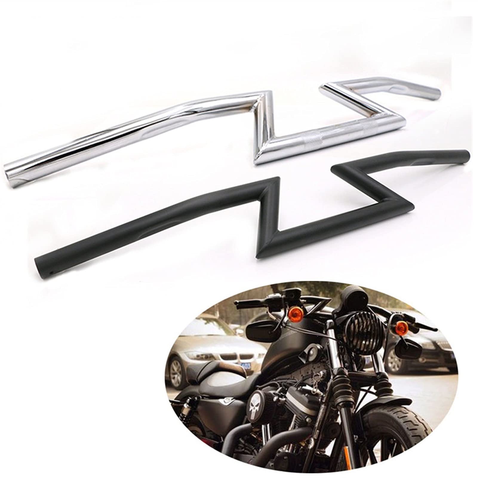 Manillar Moto,Manillar De Moto Uso de ajuste para Harley Sportster Cruiser XL 883 1200 Motorcycle Prince Chopper 7/8 "22mm 1" 25mm Manija de arrastre Bar Z Modelo Modelo delantero(25 mm Black)