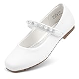 Girls Wedding Dress Shoes Ballet Flats Flower Party Mary Jane with Beaded Straps Toddler/Little/Big Kids
