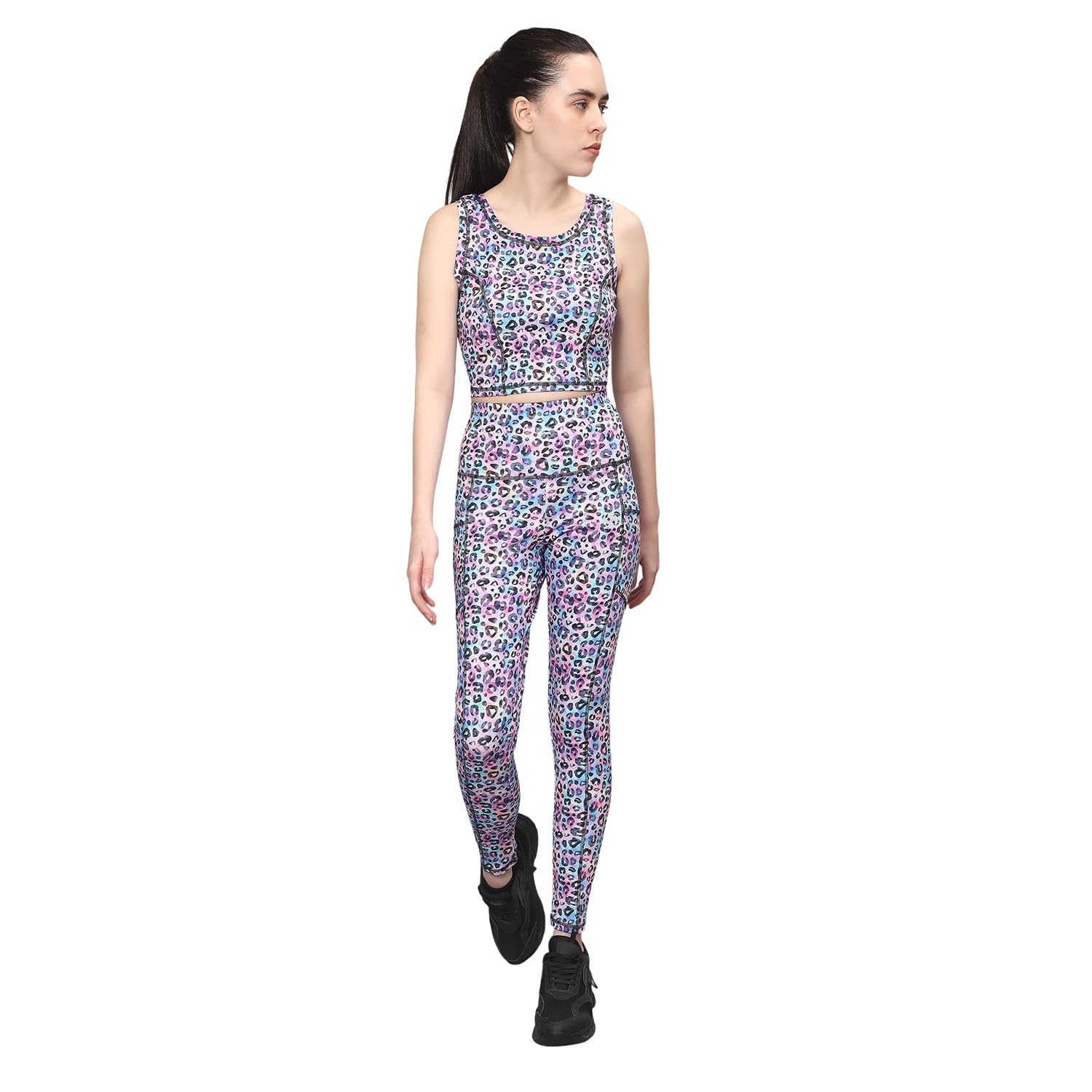 Women's Polyester Sports Top & Track Pants Gym Wear Combo Set, Women's Regular Fit, Solid, Gym, Workout, Yoga, Running Sports Wear, Workout Running-image-20