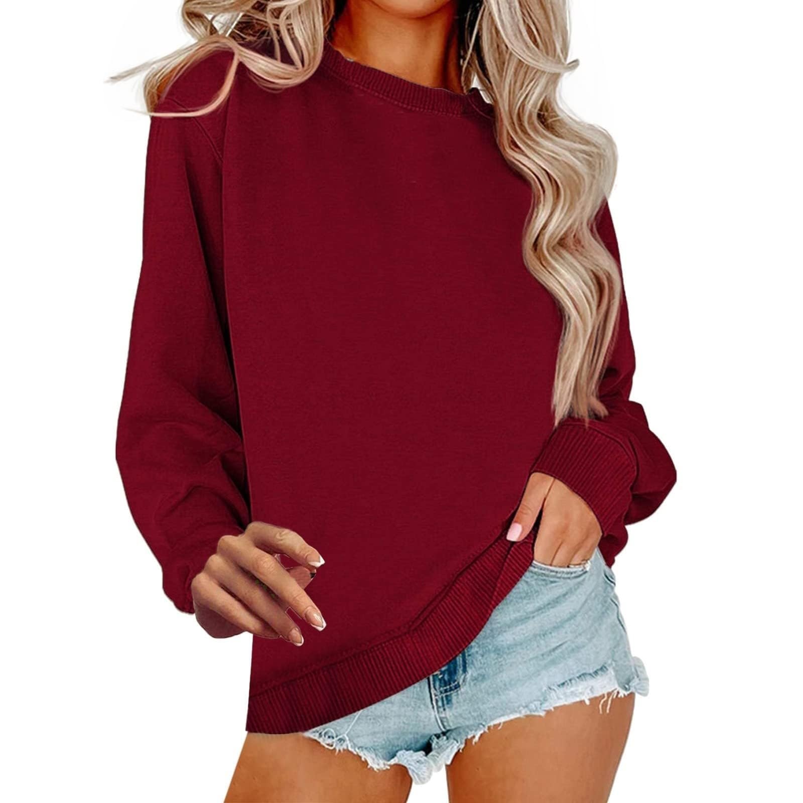 Women Crew Neck Sweatshirts Fall Casual Oversized Sweat Shirts Long Sleeve Cute Preppy Sweatshirt Comfort Pullover