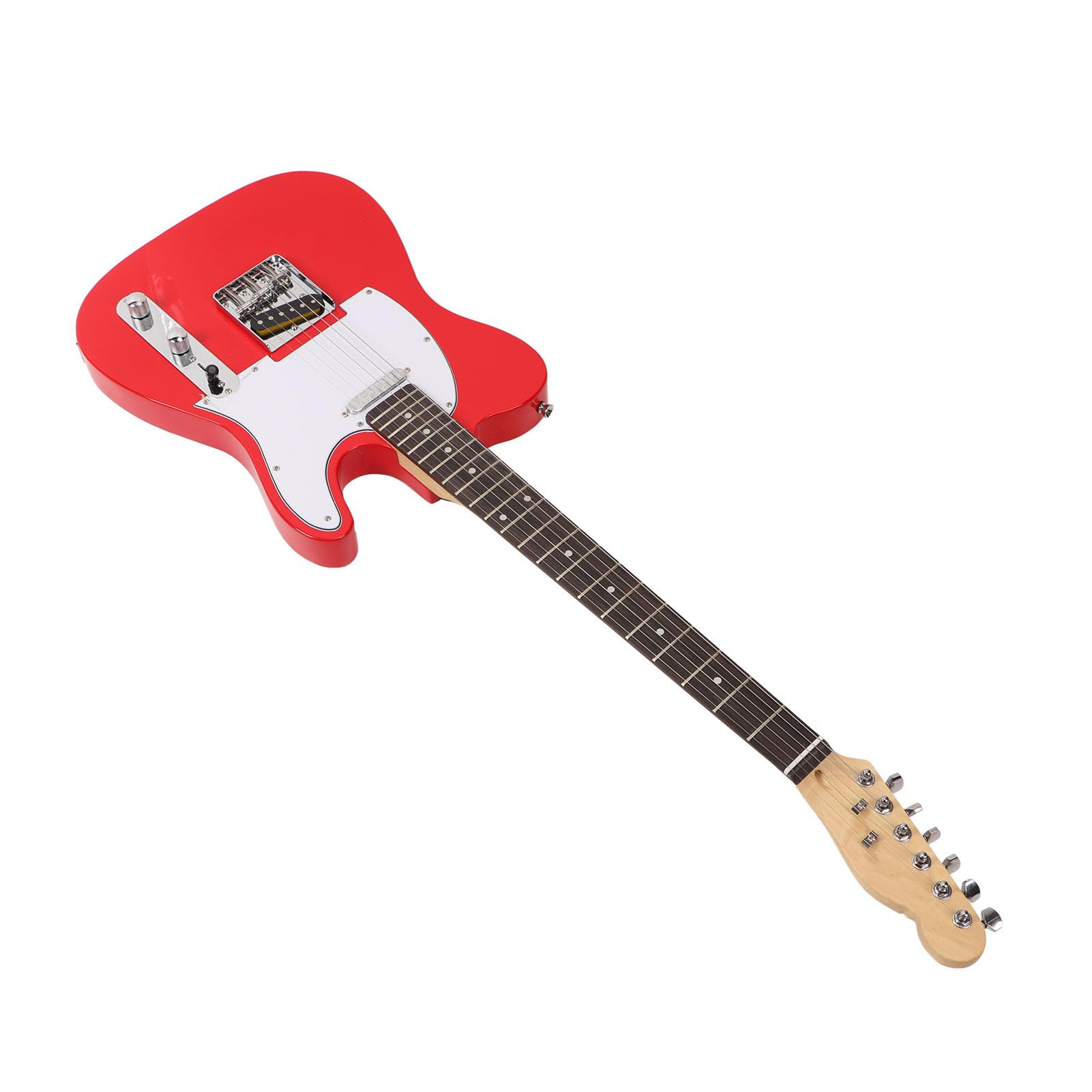 POENVFPO E-Gitarre für Erwachsene und Anfänger, Korpus aus Linde, Ahorn und Palisander, Einzelner Tonabnehmer für Klaren, Hellen Klang, mit Komfortablem Griffbrett Zum Üben (Rot)