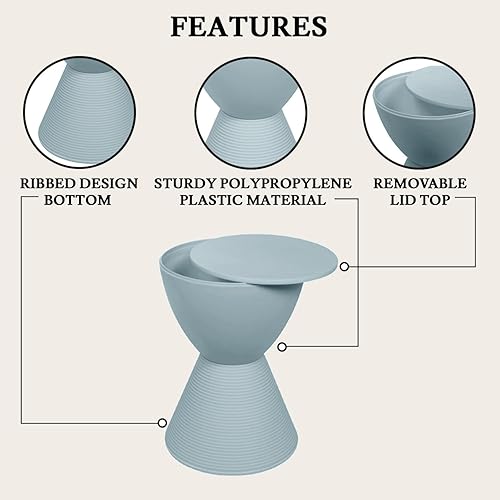 Miniatura 5 de LeisureMod Mesa auxiliar moderna de reloj de arena, mesa auxiliar de tambor de carcasa de ABS con almacenamiento para uso en interiores y