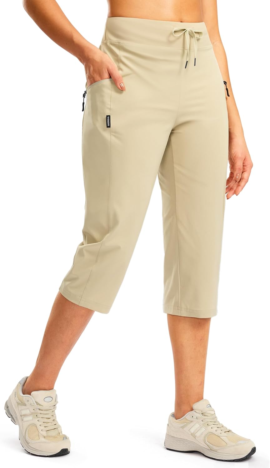 G GRADUAL Women's Capri Pants with 3 Zipper Pockets Lightweight Quick Dry Hiking Travel Capris Pants for Women Casual Summer