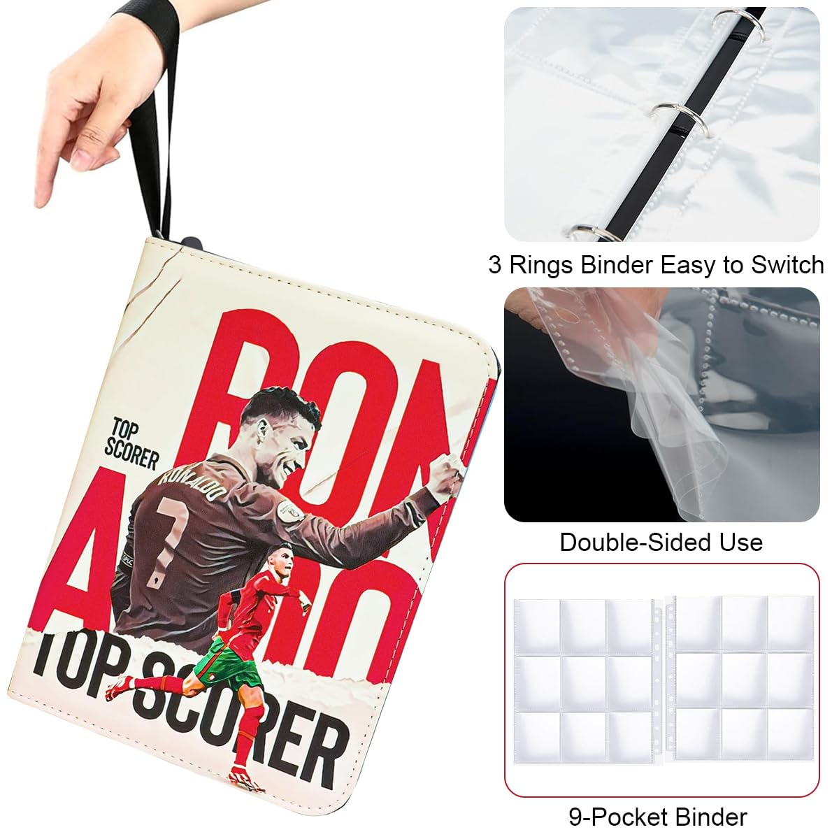 PATPAT 720 Pocket Football Cards Binder, 3 Years, PU Cover, Zipper 2