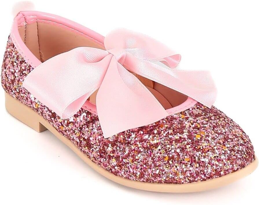 Girls Glitter Dress Shoes Sequin Mary Jane Footwear Flat Pumps