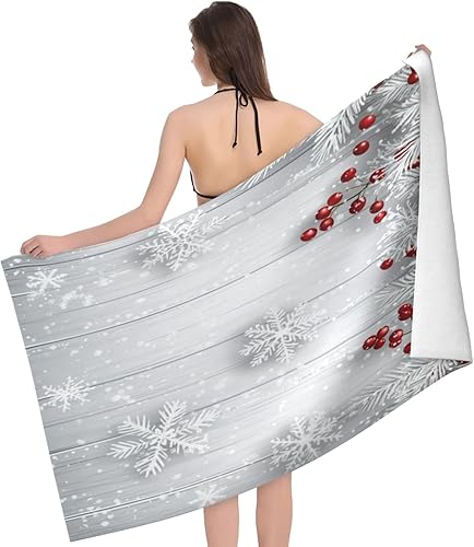 Miniatura 63 de DADABULIU Bath Towel Christmas Red Snowflake Xmas Beach Towels Soft Absorbent Washcloths Quick Dry Luxury Hotel Quality Towelling for Adults Kids