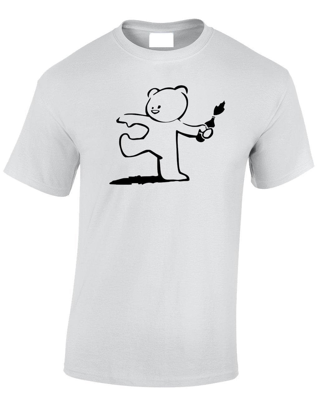 Crown Designs Teddy Bear Banksy Style Novelty Gifts for Men & Teenagers T-Shirts Tops - White/Medium