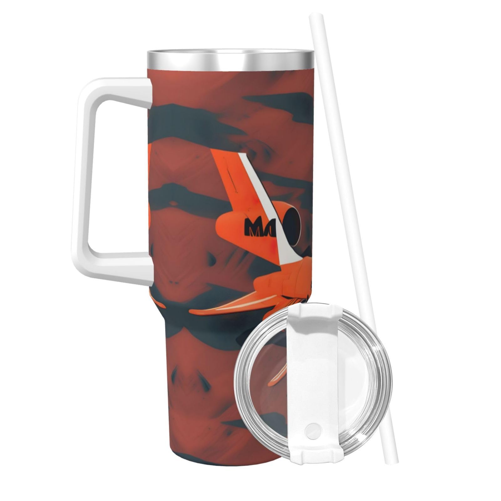 Mars Planet 1 doppelwandige, isolierte Wasserflasche mit Griff und Strohhalm-Deckel, Edelstahl, 1,2 l