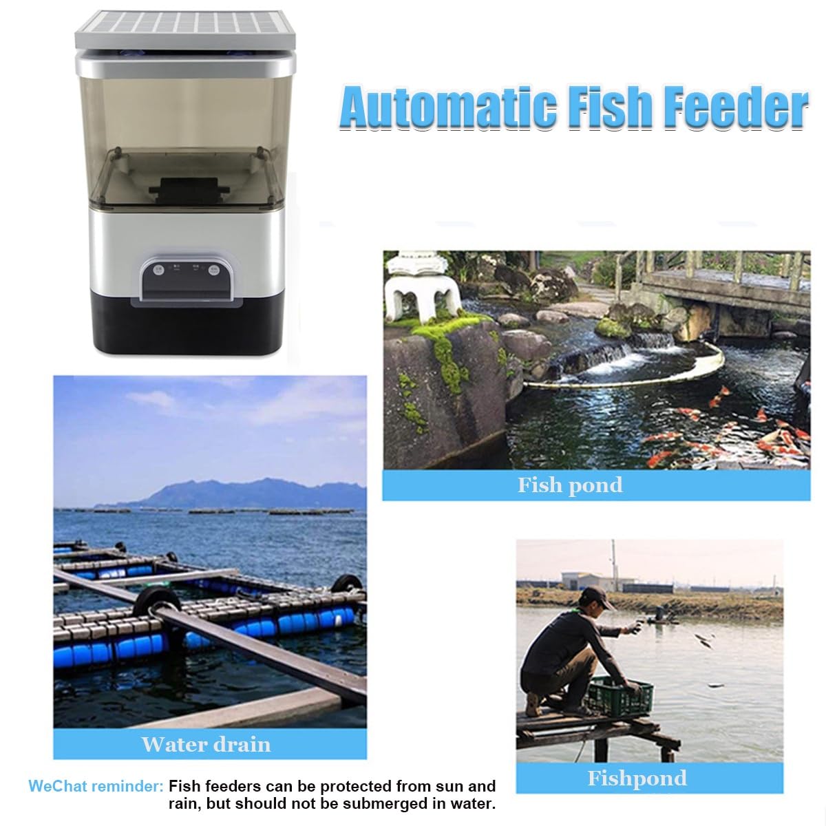 Distributore automatico di mangime per pesci - Grande capacità 10 litri, di Grande capacità, Ideale per acquari, Carpe Koi, Pesci Rossi e laghetti Esterni