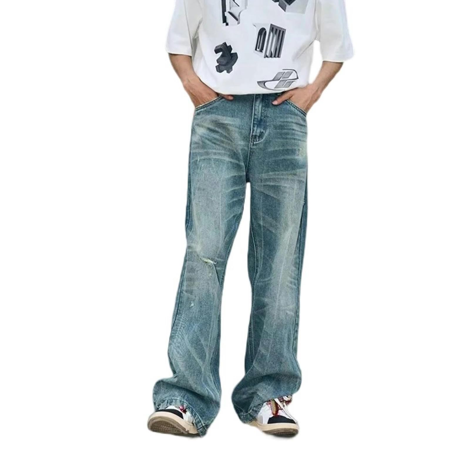 Jeans déchirés hommes finis les pantalons serrés avec cette coupe large bleu