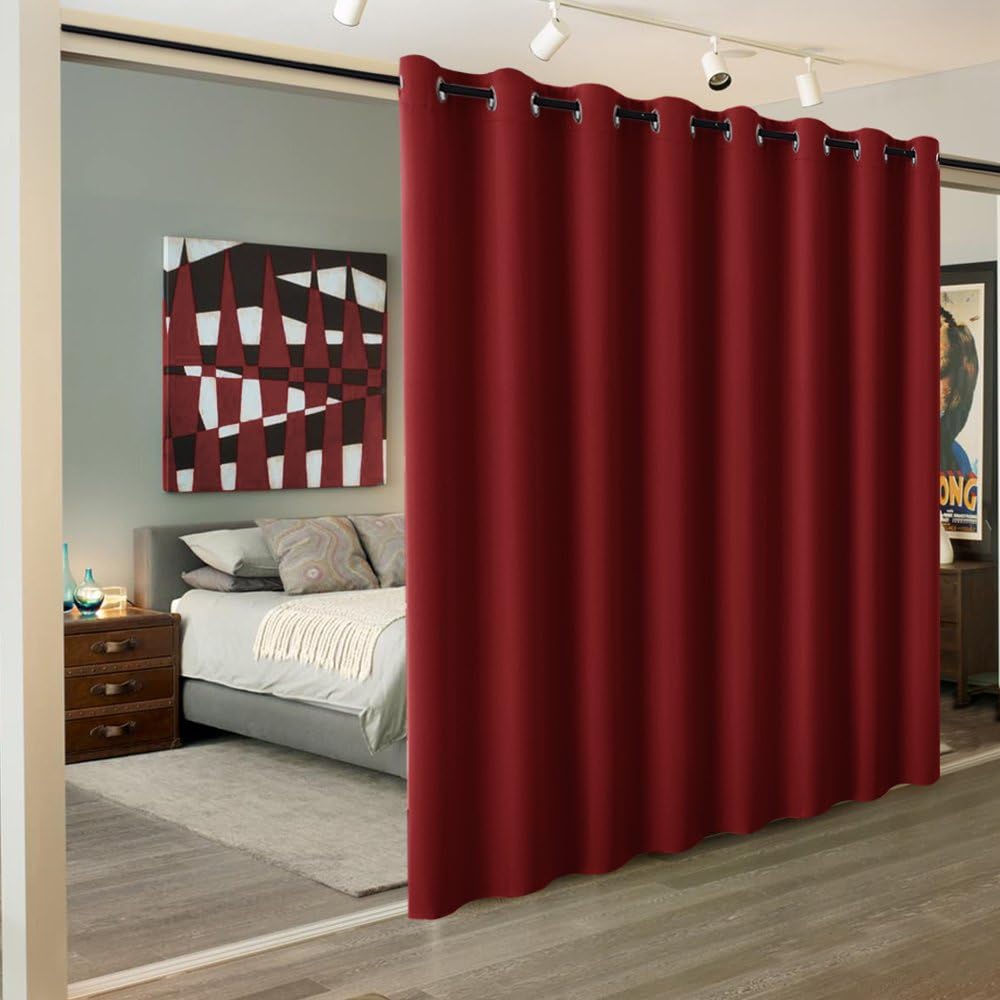RYB HOME Light Block Divider Curtain Extra Wide Room Divider Curtain Separate Wall for Share Apartment/Nursery/Home Theatre/Storage/Studio/Office, W 15ft x L 9ft, Burgundy Red, 1 Panel