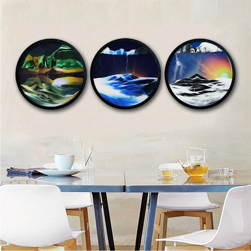 KRIDDR 3D Dynamic Sand Art Round Glass 3D Deep Sea Moving Sandscape Moving Sand Art Picture Display Flowing Sand Frame Relaxing Desktop Home Office Work Decor