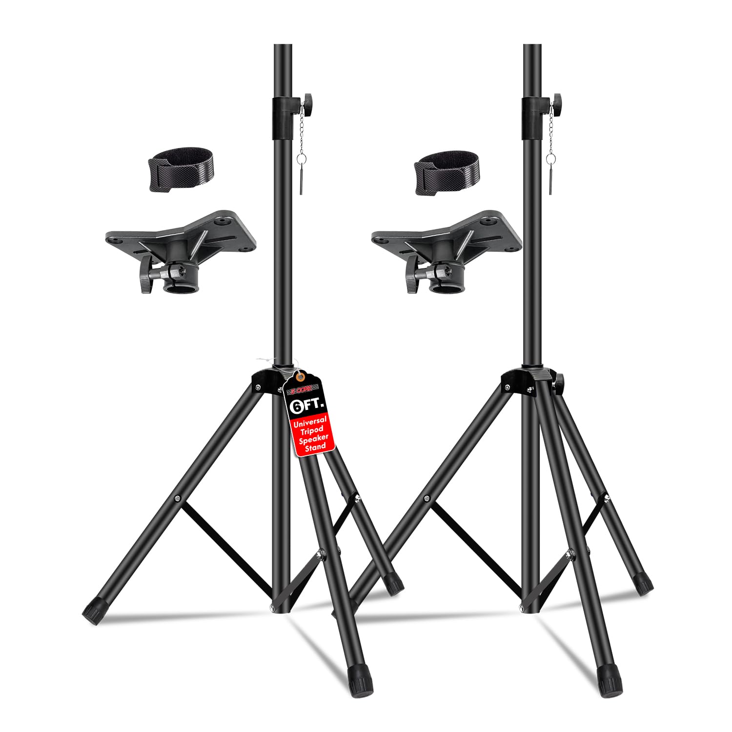 5 Core Speaker Stand Tripod Pair Floor Tall Adjustable Up to 72 Inch DJ Studio Monitor Stands Pole Mount (Black)