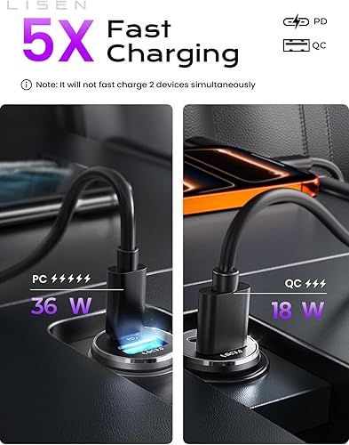 Miniatura 7 de LISEN Cargador de Coche USB C, Adaptador de Cargador de Encendido USB de 54W, Accesorios de Coche para Hombres, Mini Adaptador de Carga Rápida USBC