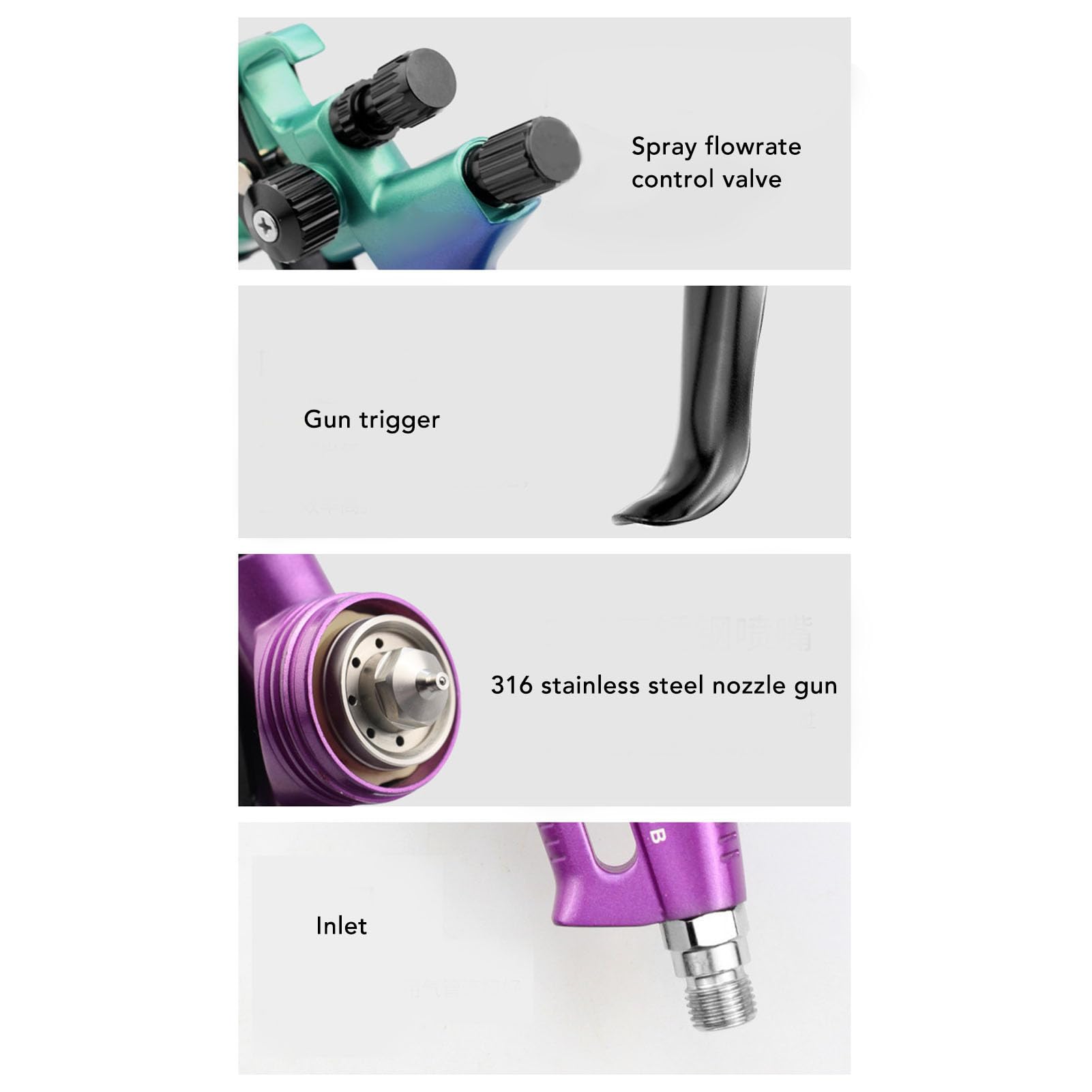Pistola per Verniciatura a Spruzzo HVLP, Spruzzatore per Verniciatura Automatica con Ugelli 1,3 Mm, Tazza 600 Ml, Pistola a Spruzzo Ad Aria per Verniciatura Automobilistica