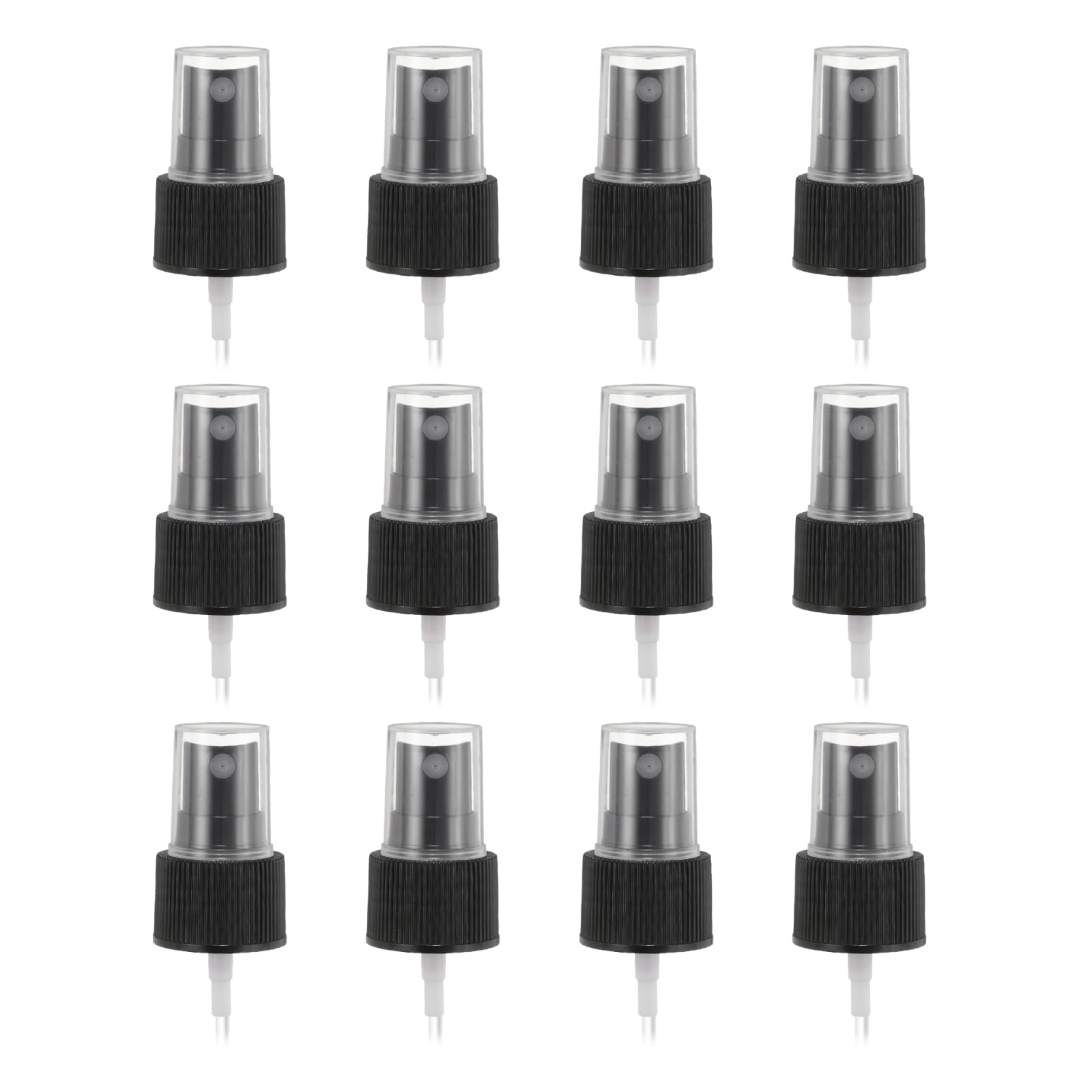 sourcing map 12 Pcs Black Spray Top, 24/410 Fine Mist Sprayer Reusable Replacement Spray Bottle Pump Stripe Plastic Top for Cosmetic Perfume and Body Sprays Bottle