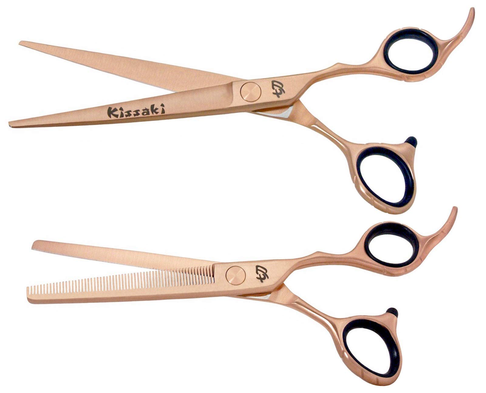 Kissaki Hair Scissors Rose Gold Titanium Futasuji 7.0 inches Hair Cutting Shears and Ishizuki 60 Tooth Blending Thinning Shears Matching Set Combo