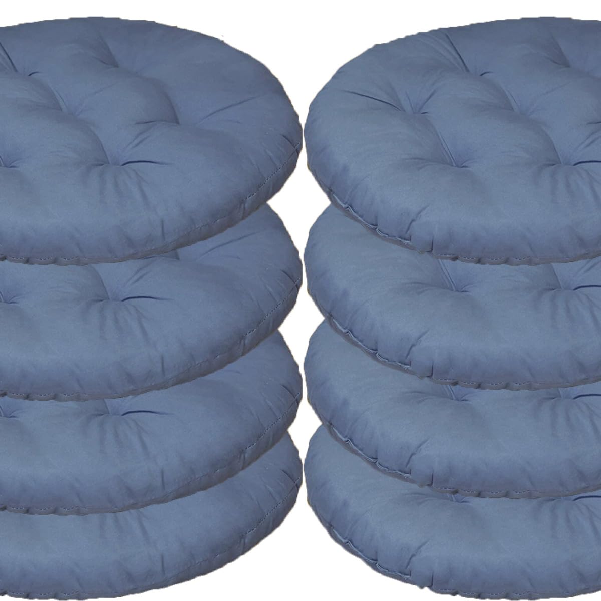 Mozzeilee Round Chair Seat Pad, 40x40cm Dining Chair Cushion Set of 2/4/6/8, Outdoor Rattan Furniture Seat Mat for Living Room Office Garden Patio (Blue,8 pcs)