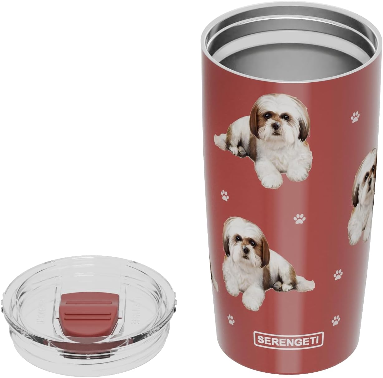 SERENGETI Shih Tzu 20 Oz. Stainless Steel, Vacuum Insulated Tumbler with Spill Proof Lid - 3D Print - Insulated Travel mug for Hot or Cold Drinks (Shih Tzu Red Tumbler) - Image 5