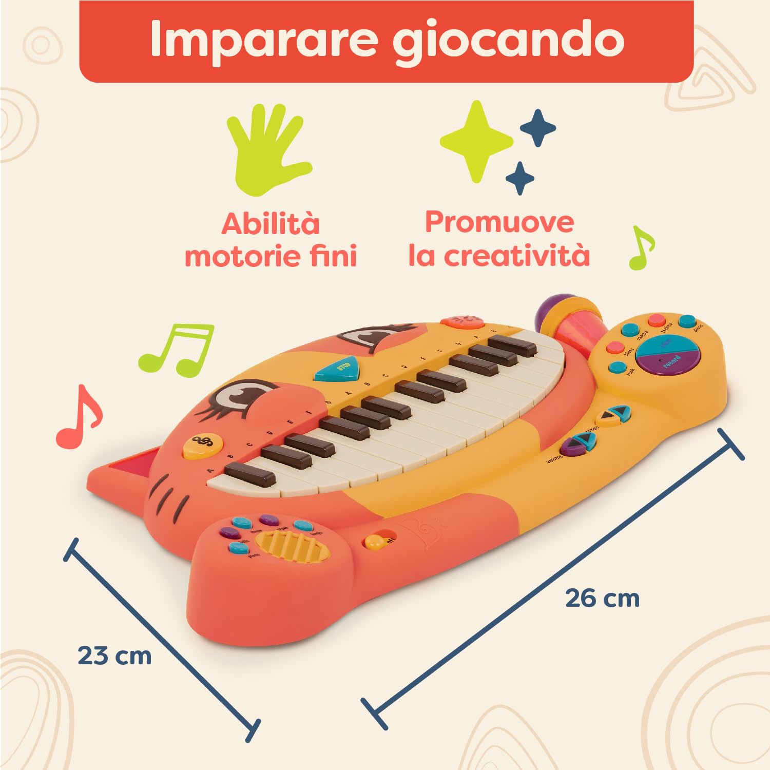 B. toys - Meowsic - Pianoforte interattivo per gatti - Pianoforte giocattolo e microfono - Strumento musicale per bambini e ragazzi - 20+ canzoni, suoni e funzioni di registrazione - 2 anni +
