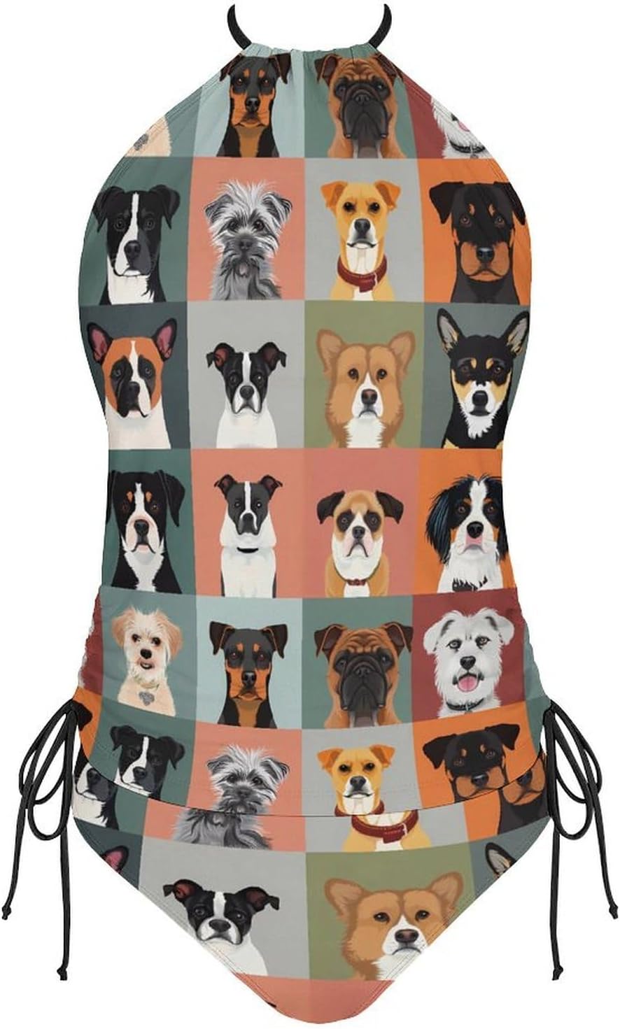 Dog Selfie Novelty Women's Swimwear Set 2 Pcs Tankini String Swimsuits Bathing Suits