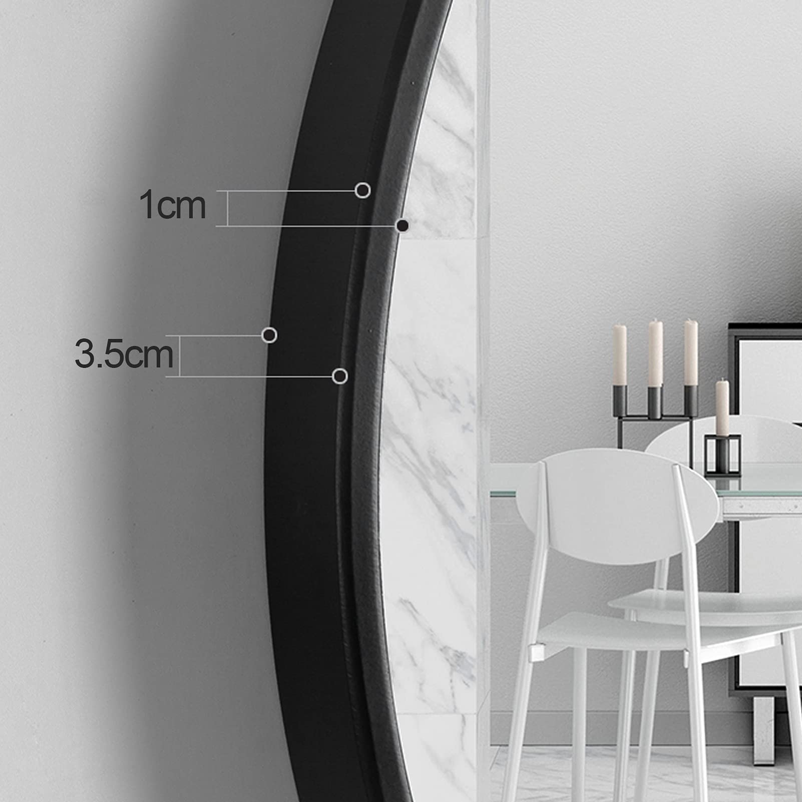 Specchio a Muro Appeso Rotondo 40/50/60 cm a Forma Elegante Camera da Letto Soggiorno Decorativo Black,60cm