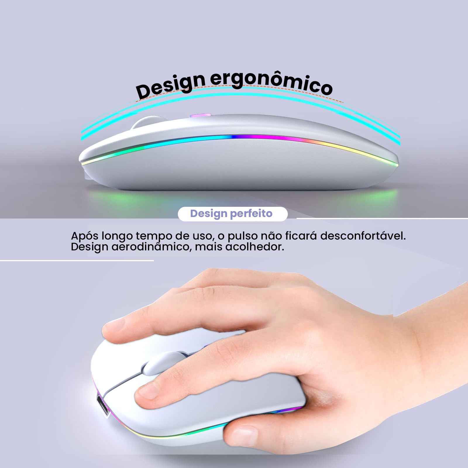 Mouse Sem Fio Recarregável Bluetooth 2.4GHz – RGB Colorido