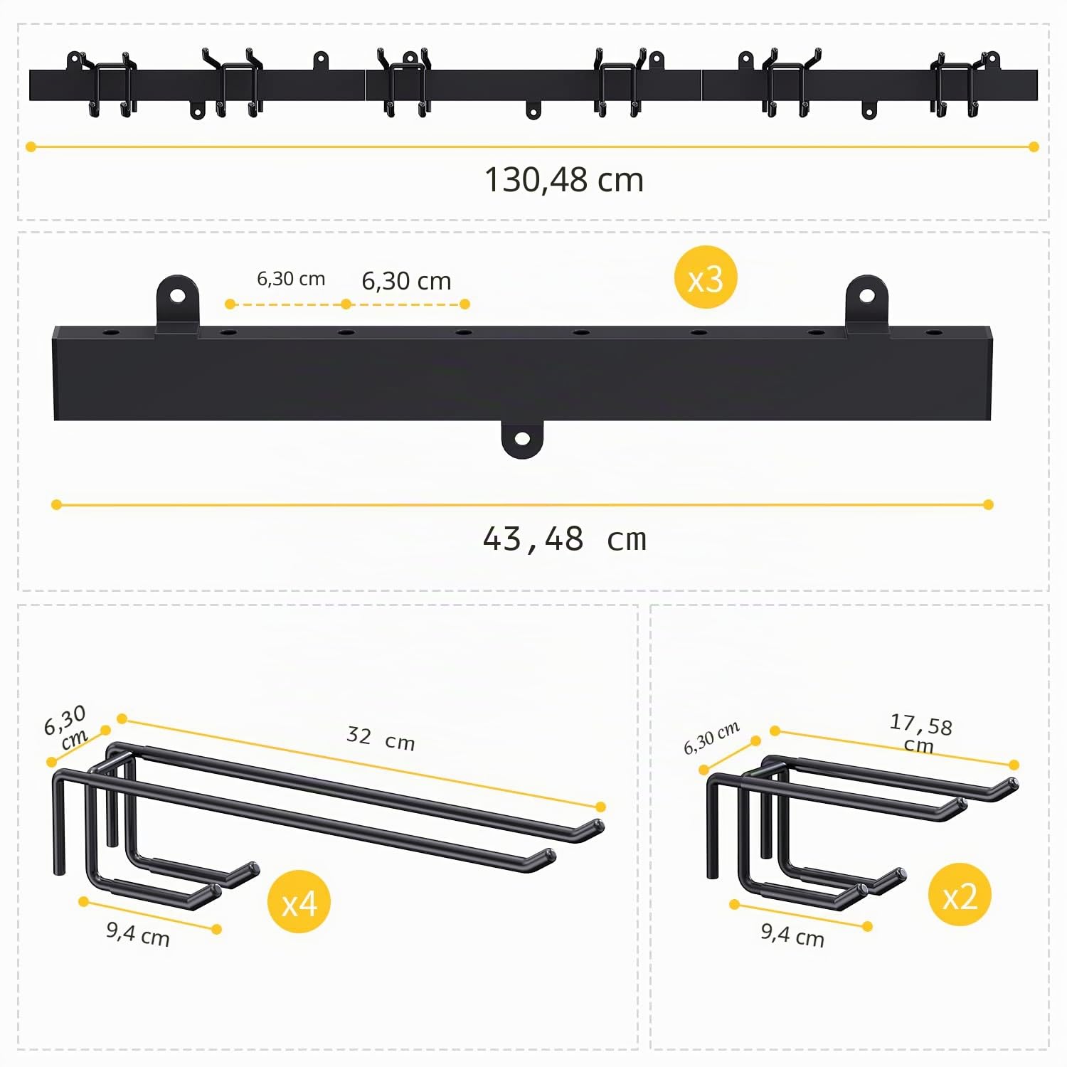 Bomclap Porte-outils mural en métal de 12 cm pour garage, cave, atelier, balai, râteau, organisateur d'outils (noir)