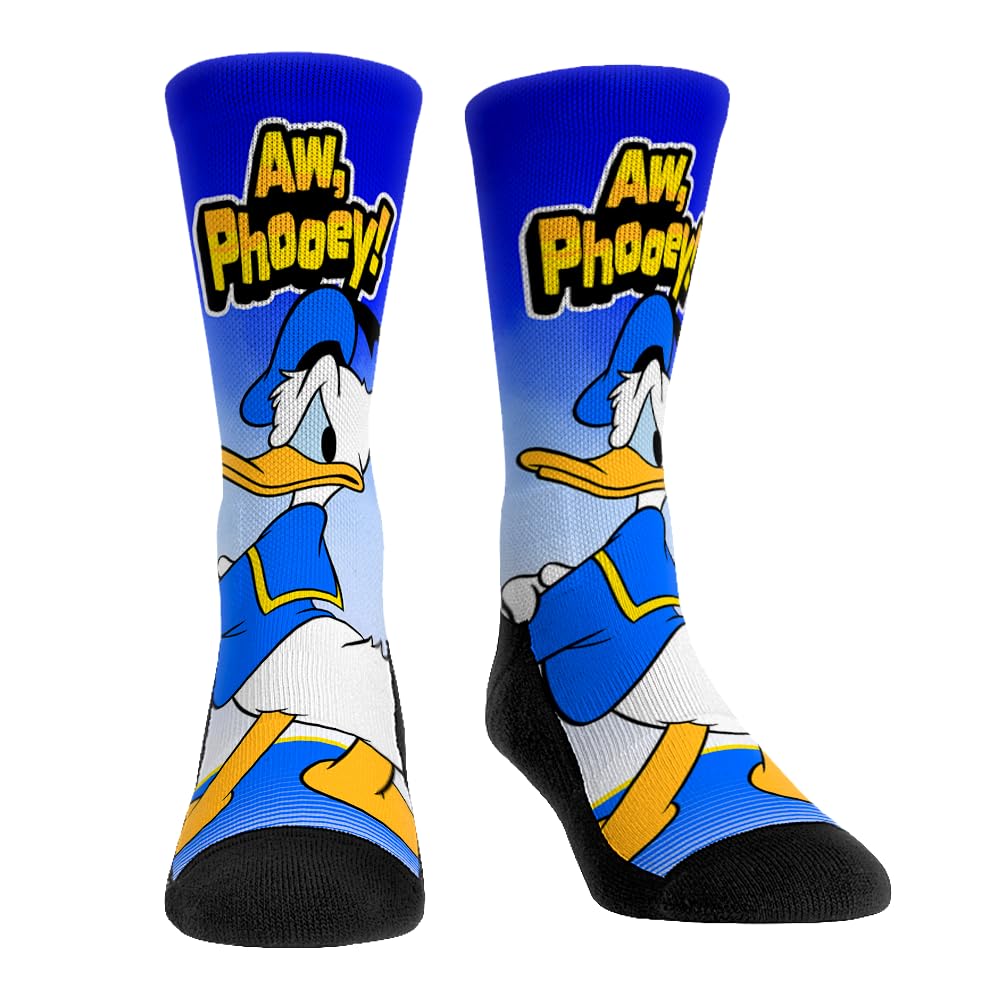 Rock 'Em Mickey Mouse & Friends Disney Premium Cartoon Character Socks, Donald Duck - Signature Saying, Large