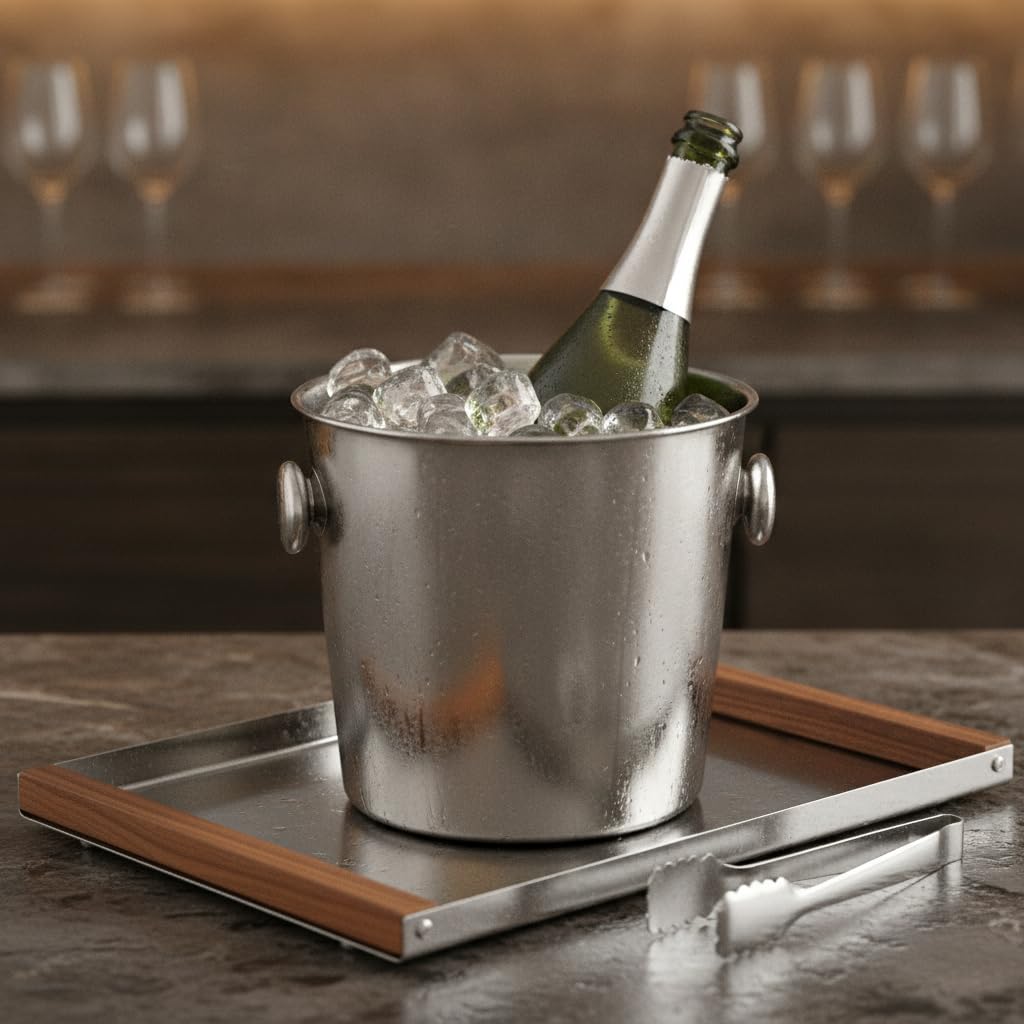 Cubo Hielo para Bar, Recipiente Acero Inoxidable para Mesa, para Restaurante