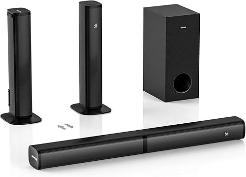 Wohome Barra de sonido desmontable 2 en 1 con subwoofers, barra de sonido Bluetooth de 2.1 canales para Smart TV, sistema de sonido envolvente de