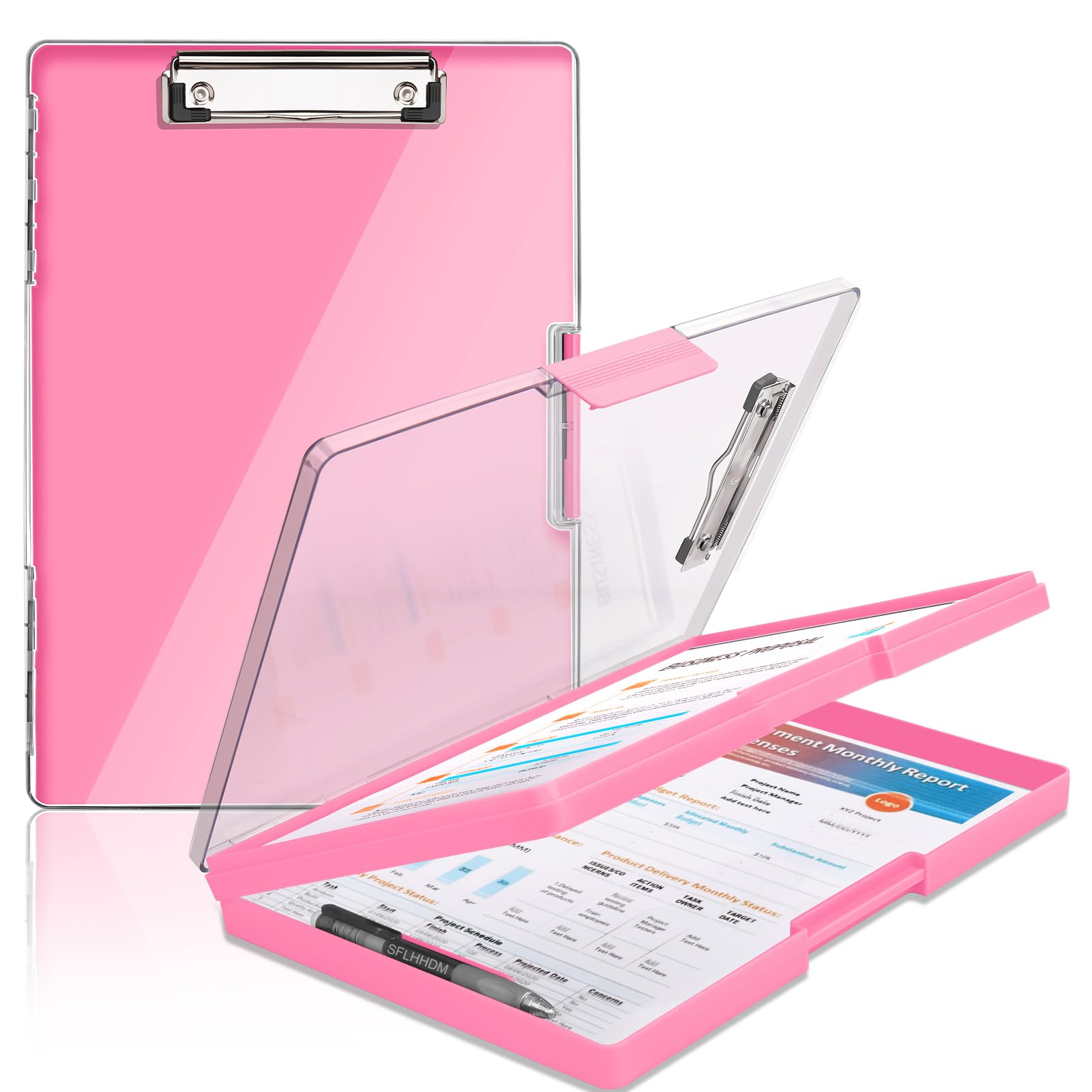 Clipboard with Storage,Heavy Duty Clip Boards 8.5x11 with 2 Storage Case,Clear Visible Top Panel Storage Clipboards,Side Opening Clip Boards,Nursing Clipboard Folder Case for Office Supplies-Pink