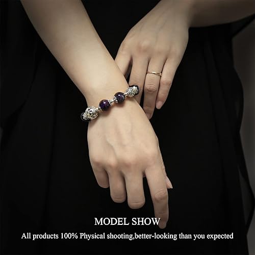 Miniatura 3 de KS-WORKSHOP 12MM Stretch Bracelet for Women Handmade Beads Chain Quality Natural Stone Amethyst Purple Crystal Beaded Girls ins Style Metal Link