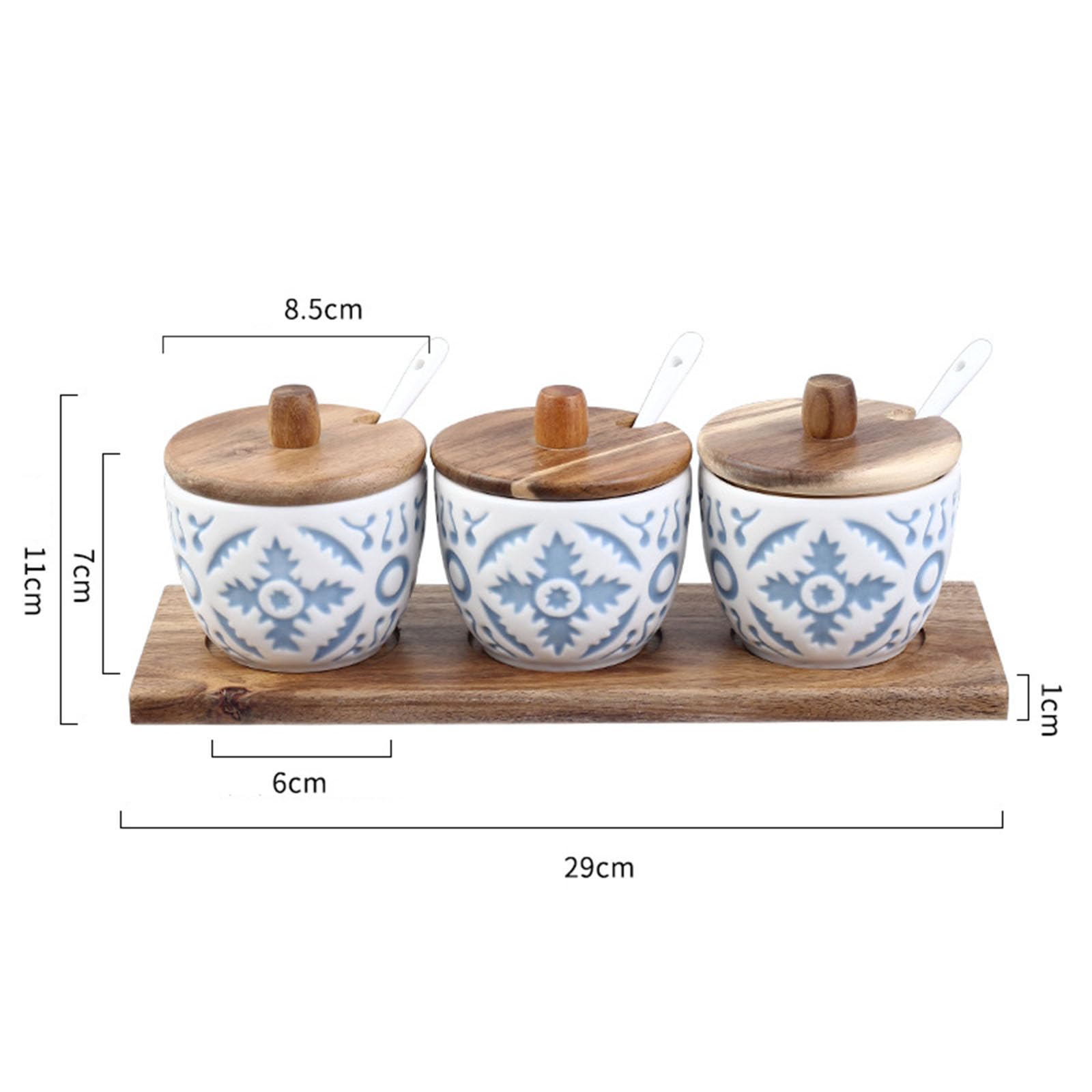 Contenitore per Spezie Barattolo in Ceramica con Coperchio Legno A Cucchiaio, di Sale Zuccheriera Stoccaggio Cucina Home Restaurant Cafe,A