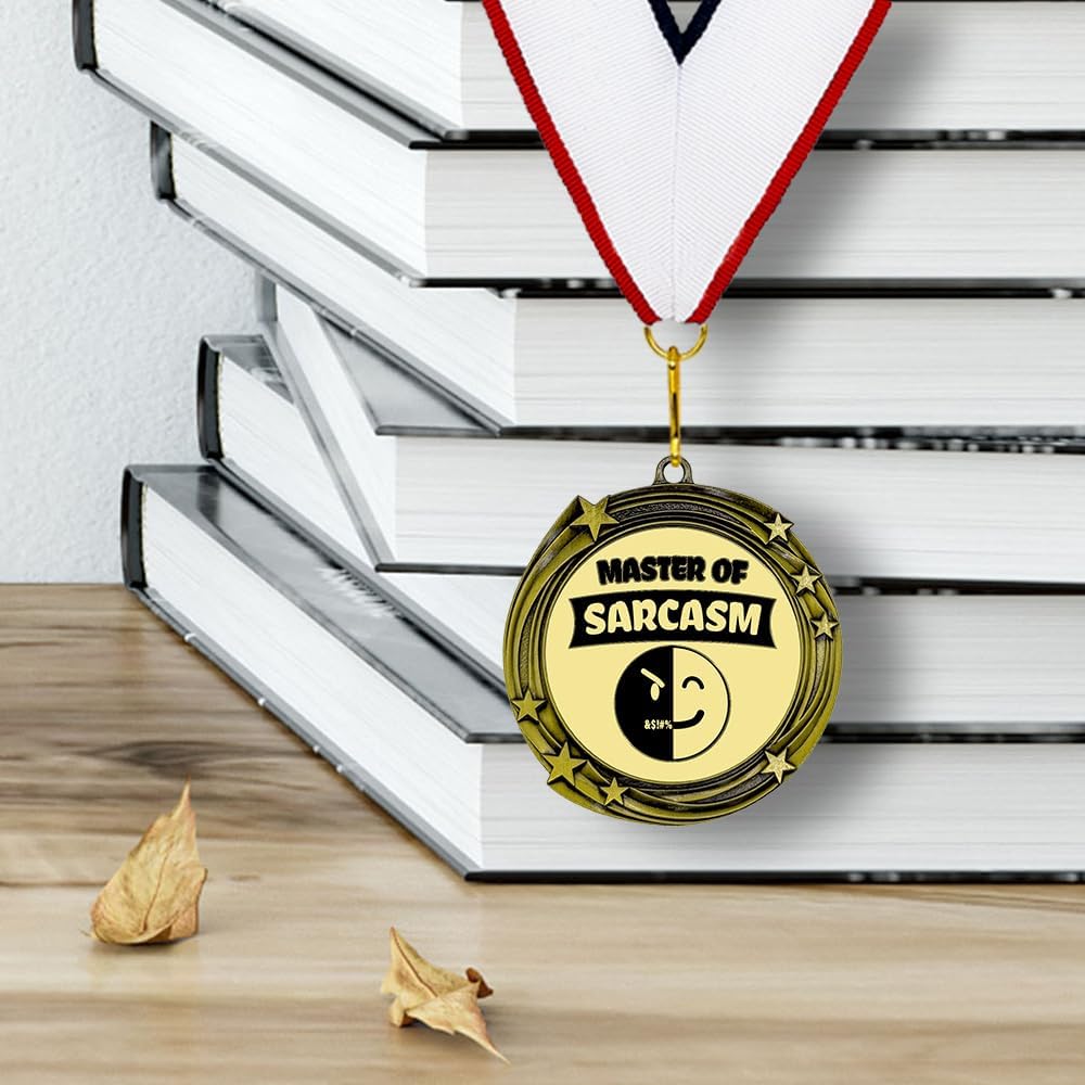 Master of Sarcasm Novelty Stars Design Medal | Funny Coworker or Family Award | High Relief Quality Metal Medal