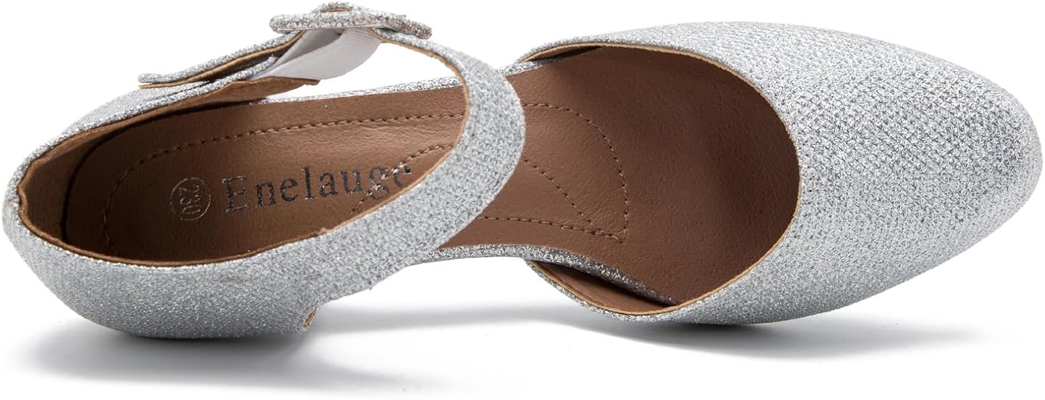 Enelauge Women's Ankle Buckle Strap Low Block Chunky Heels Closed Toe D'Orsay Pumps Dress Work Church Evening Shoes - Image 6