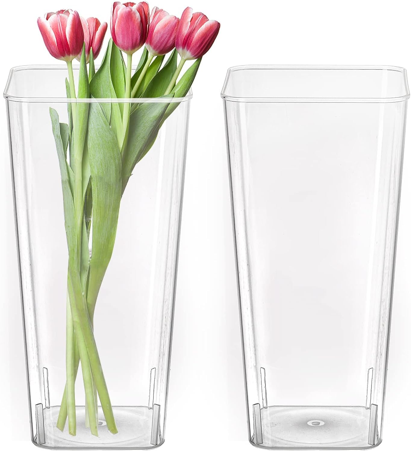 Fohome 2 Pack Flower Vase Acrylic Vase,Break Resistant Tall Rectangle Vase,Clear Vase for Table Wedding Home Kitchen Florist Arrangements