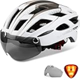 Bike Helmet, Basecamp Bicycle Helmet with Rear Light & Detachable Magnetic Goggles Lightweight Cycling Helmet Adjustable for Adult Men Women Mountain & Road (BC-069)