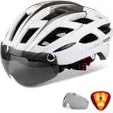 Bike Helmet&comma; Basecamp Bicycle Helmet with Rear Light & Detachable Magnetic Goggles Lightweight Cycling Helmet Adjustable for Adult Men Women Mountain & Road &lpar;BC-069&rpar;
