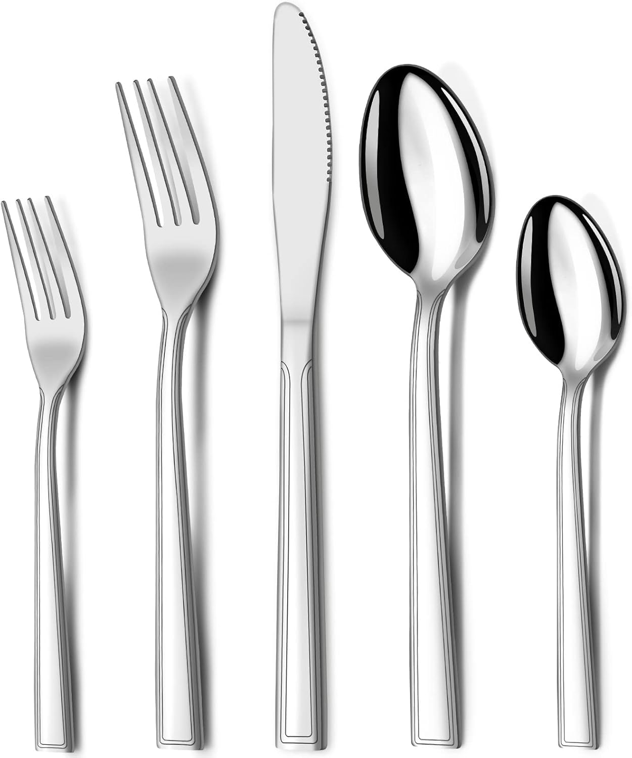Hunnycook Juego de cubertería de 60 piezas para 12 personas, de acero inoxidable, con cuchillo, tenedor y cuchara para fiestas, restaurantes, bodas, diseño de rayas, apto para lavavajillas