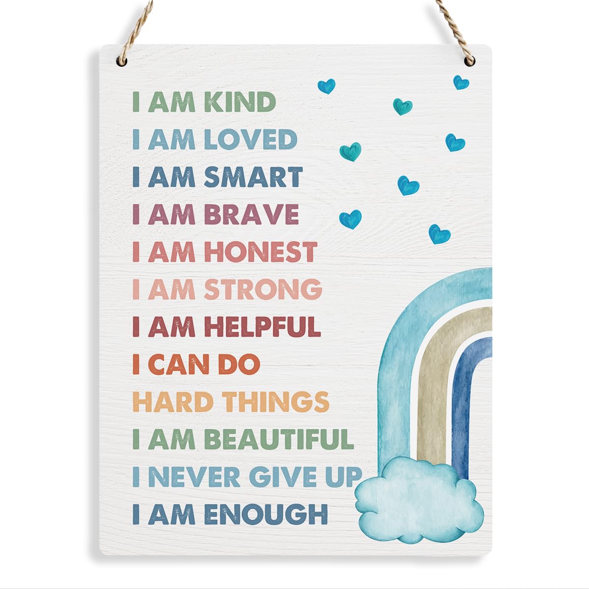 Motivational Boho Kids Room Decor Wood Sign Affirmations Wall Art, Inspirational Boho Positive Wall Art Decor Signs for Home Playroom Bedroom Kids