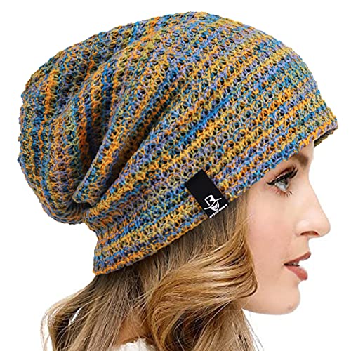 Vecry Womens Knit Slouchy Beanie Ribbed Baggy Skull Cap Turban Winter Summer Beret Hat (Colorful Blue) #TOP19