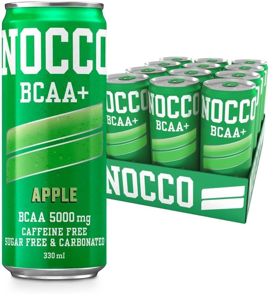 NOCCO Sugar Free Energy Drink โ BCAA, Enriched with Amino Acids & Vitamins, Ideal for Pre Workout โ 12 x 330ml (Apple)