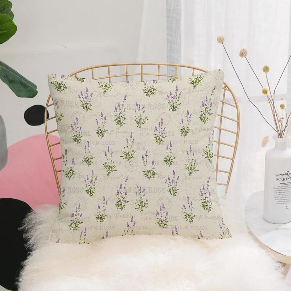 HYOSXW Cushion Cover,Throw Pillow Case Home Decorative for Living Room Bedroom Sofa Chair 16X16 Inch,Lavender, Vintage Grunge Pattern with Text Bouquet with Faded Herbs Hl Flowers,Pillowcase 40X40cm