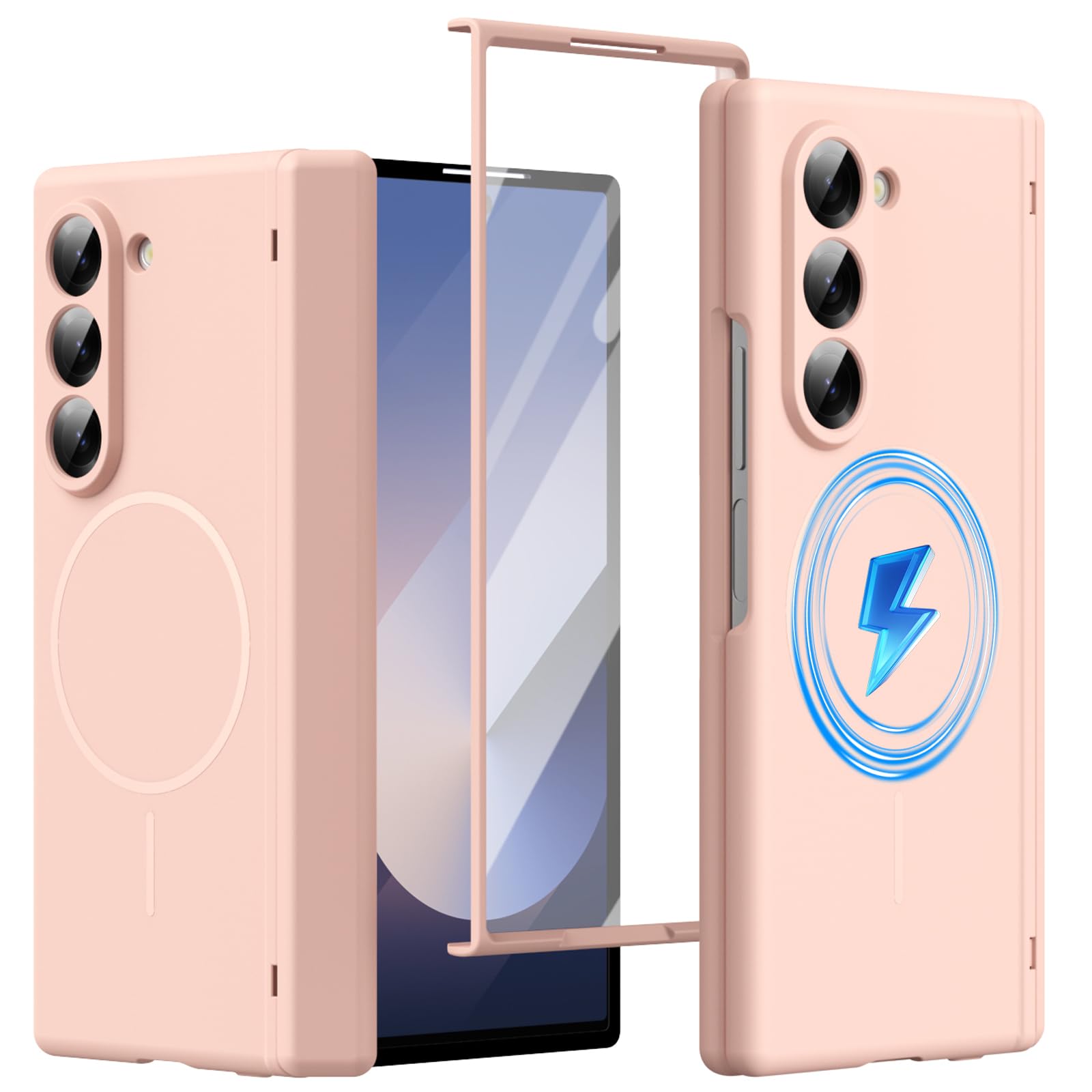 Coque silicone pour Samsung Z Fold6 rose à induction magnétique stable