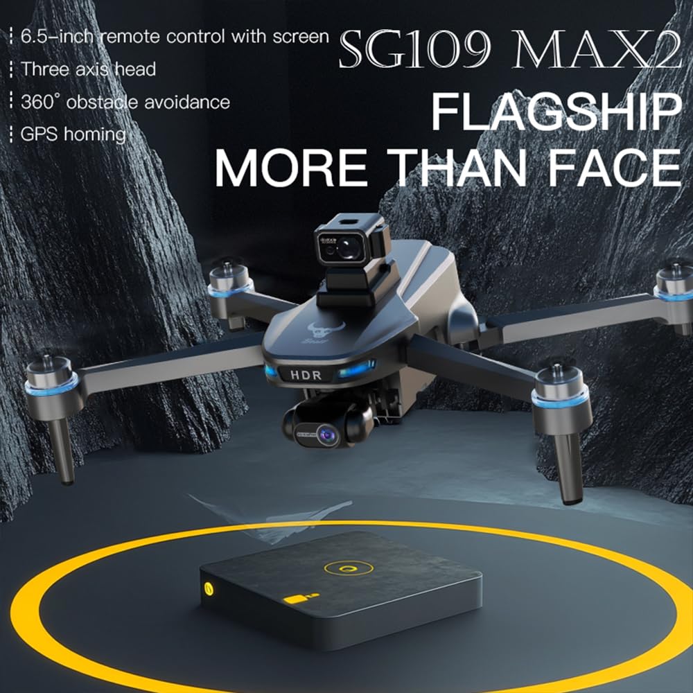 Drohne mit 4K Kamera für Erwachsene, 3 Achsen Gimbal Stabilization, 3 km Videoübertragung, 6,5-Zoll-Bildschirm, Flugzeit 90 Minuten,Professionelle Drohne, 2 Batterien, Grau